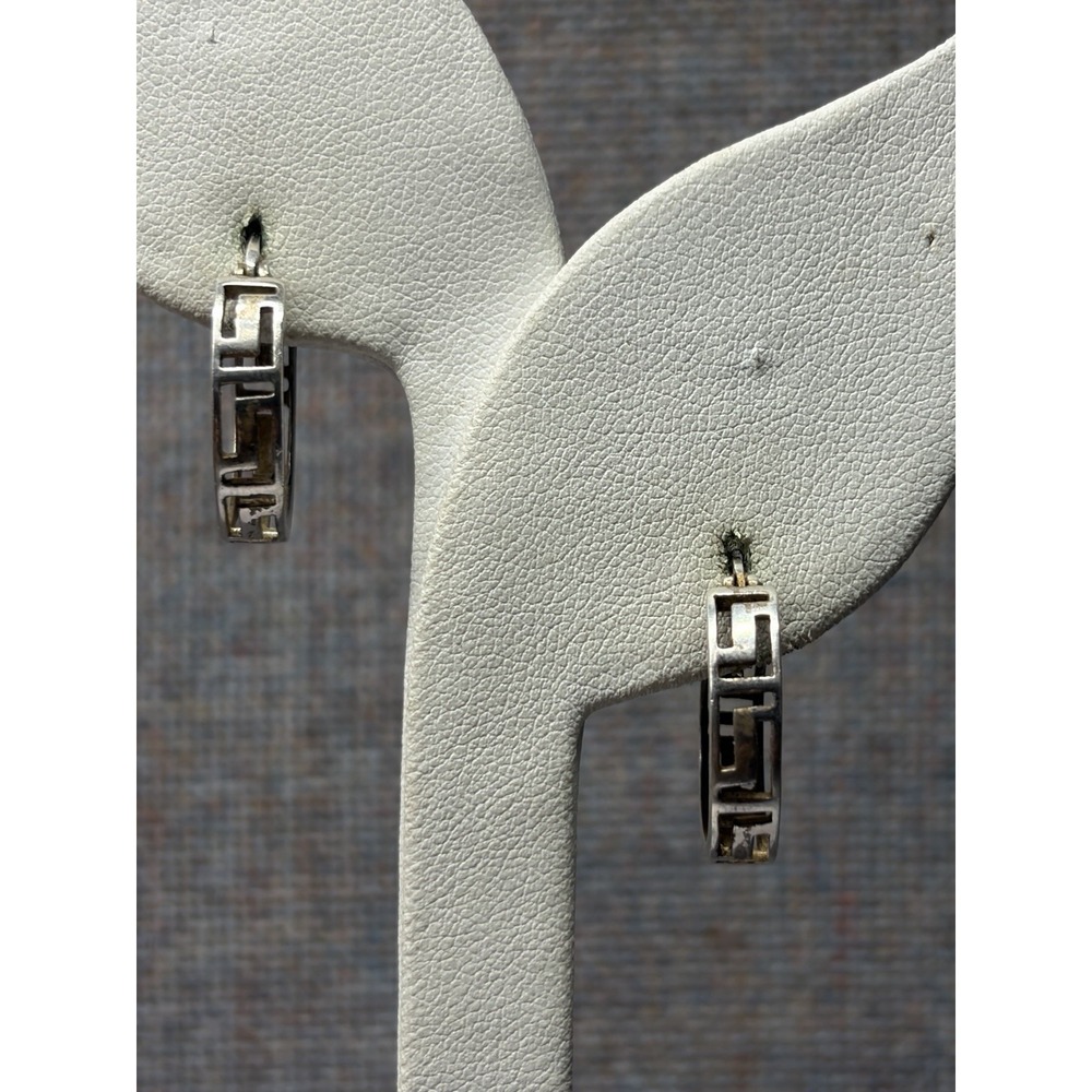 FAS Sterling Silver 925 Greek Key Hoop Earrings